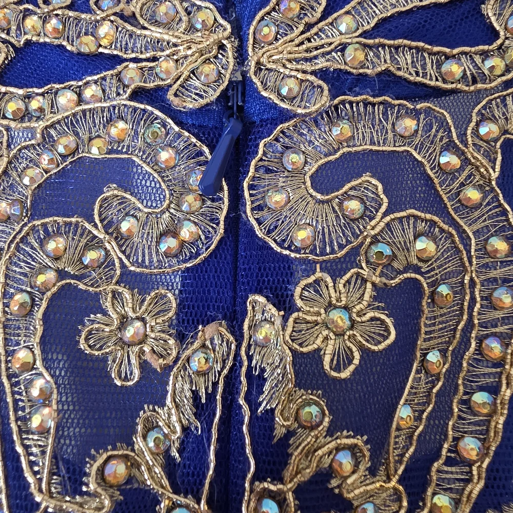 Elegant Blue and Gold Kids Dress - Picture 9 of 11